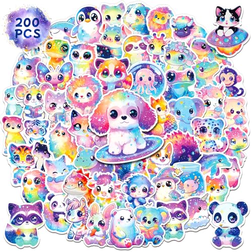 SigyoJeom 200PCS Rainbow Animal Stickers, Holographic Stickers for Kids