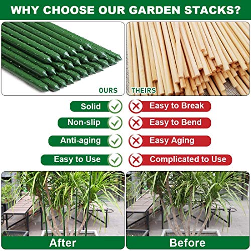 Mininfa Steel Plant Stakes 3 Feet, Plastic Coated Metal Garden Stakes Supports Climbing for Tomatoes, Trees, Beans, 25 Pack by Mininfa - Image 6