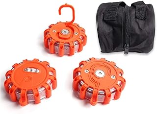 3 Pack LED Road Flares Flashing Warning Light Roadside Flare Emergency Disc Beacon, Magnetic Base for Car or Marine Boat