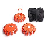 3 Pack LED Road Flares Flashing Warning Light Roadside Flare Emergency Disc Beacon, Magnetic Base for Car or Marine Boat