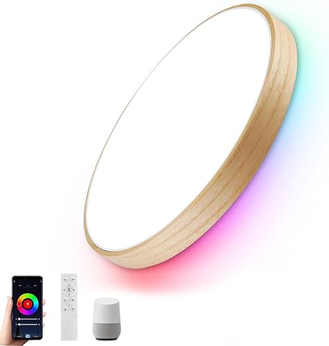 Miniatura 1 de HOREVO Lámpara de techo LED WiFi inteligente con control remoto, AlexaGoogle Home, lámpara de techo RGB regulable que cambia de color (2700K-6500K),
