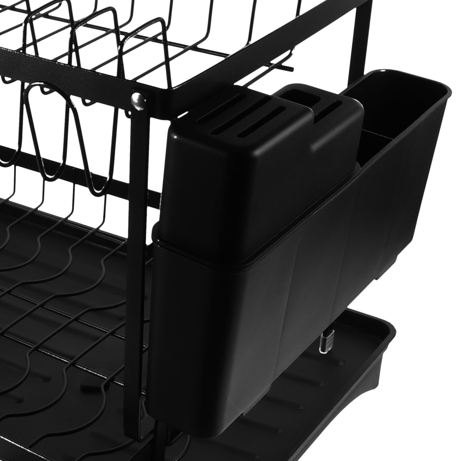 Égouttoir à Vaisselle Design Simple et Chic Effet Drainant en Acier Carbone Noir Compartiments pour Rangement pour Évier ou Plan de Travail Cuisine