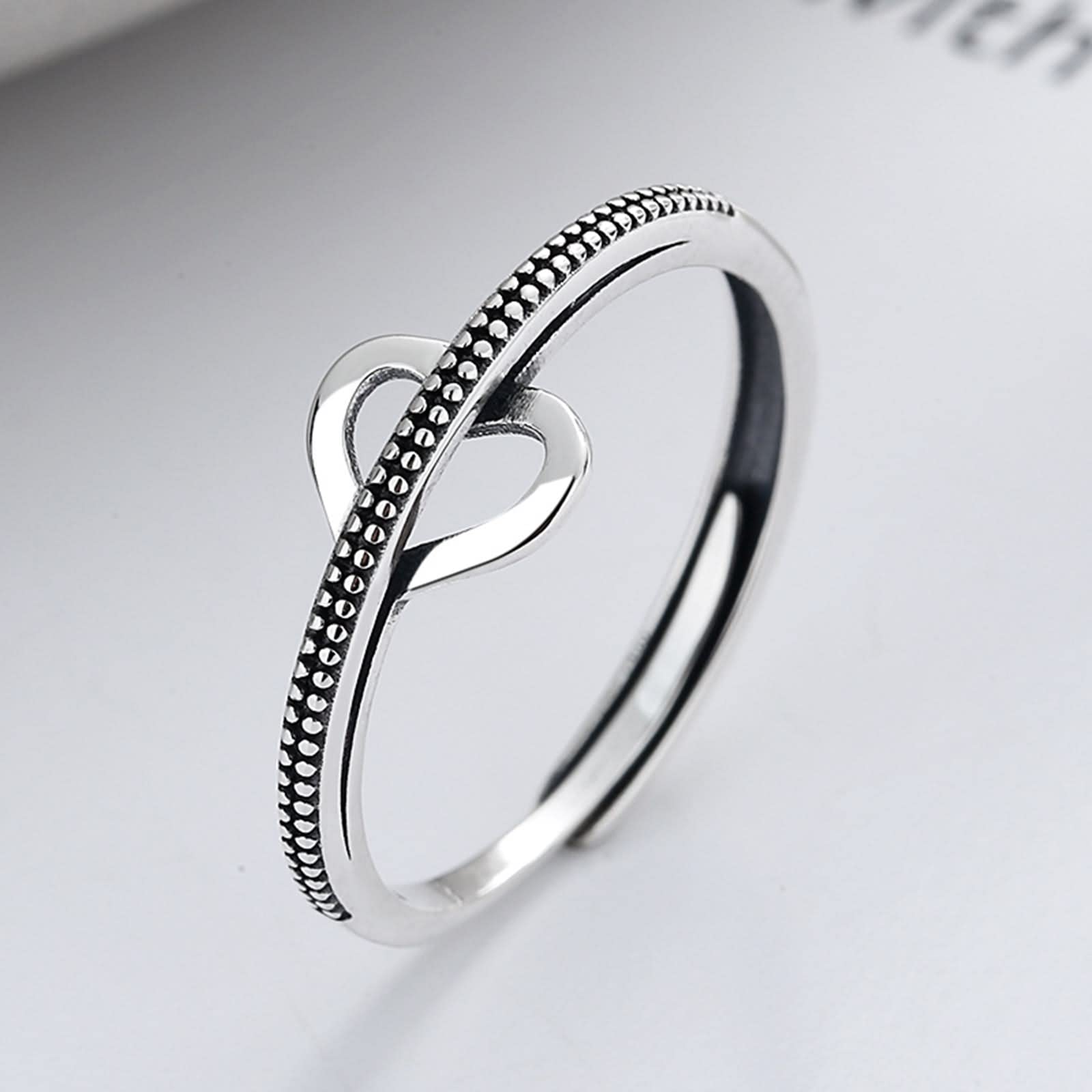 925 Sterling Silber Ring, personalisierter Damenring, asymmetrische Knicke, hohles Herz, Eheringe, verstellbare Größe