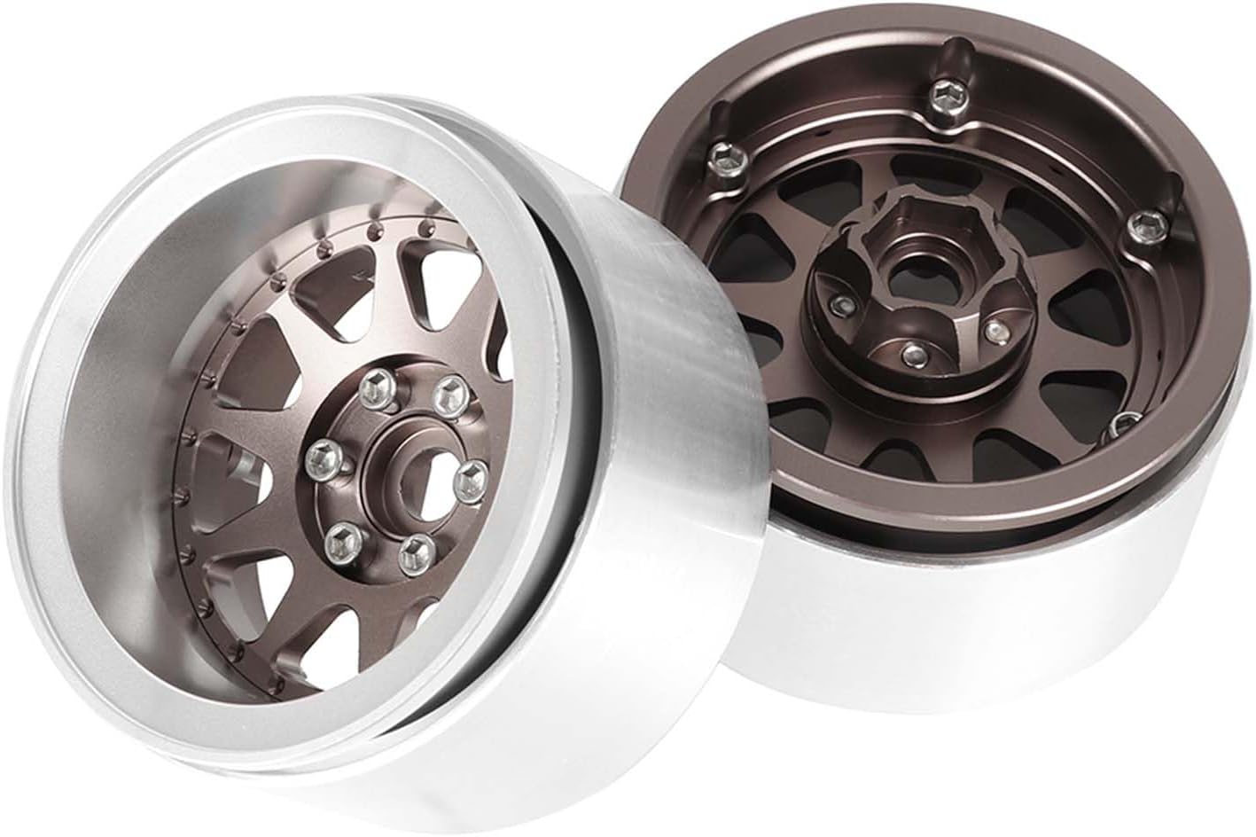 Aluminum 2.2" Beadlock Wheel Offset -10mm Metal Rims for SCX10 RR10 TRX4 VS4-10 Gen8 1/10 RC Crawler Car Upgrade Parts (10-Spoke, Bronze)