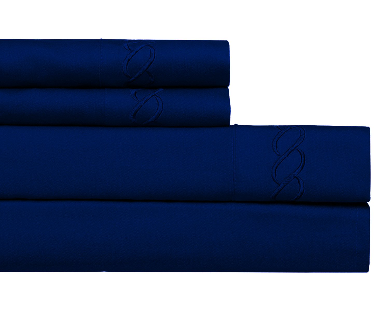 HomeluxContinental Collection 1800 Series Embroidered 4 Piece Sheet Set with Deep Pockets, Full Size, Navy