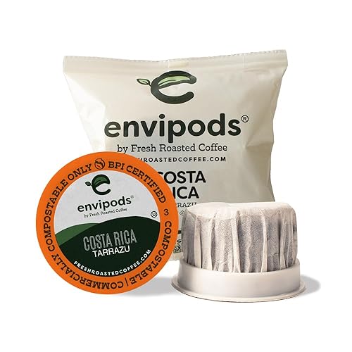 Miniatura 1 de Fresh Roasted Coffee, Tarrazu Costa Rica Envipods compostables, tostado medio, Kosher, 36 unidades envueltas individualmente para cafeteras Keurig K