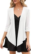 Gyabnw Chic and Elegant Women's Shrug 3/4 Sleeves Ribbed Summer Elegant Short Jacket Shrug Open Front Cardigan Transparent Lightweight Suitable for Travel and Daily Life