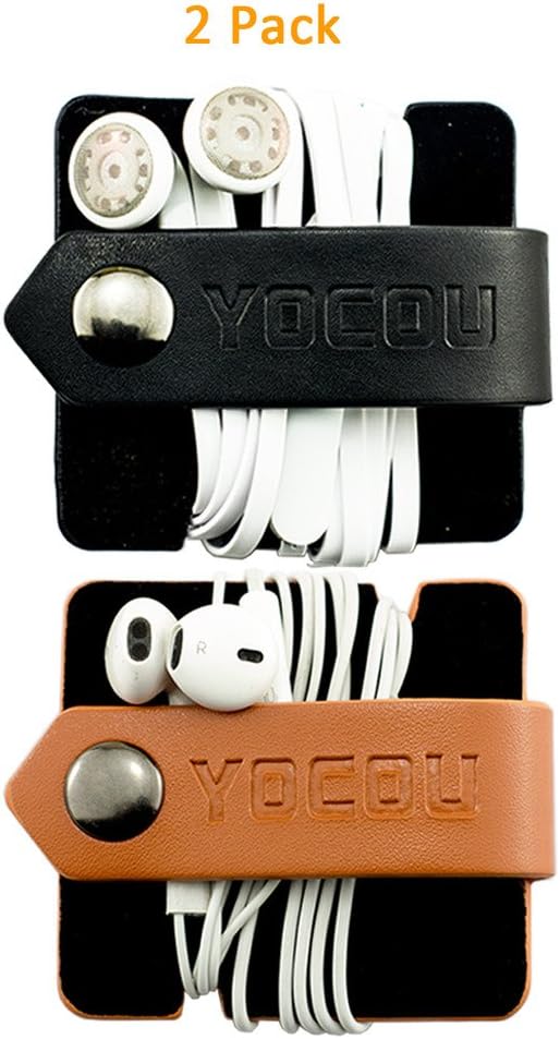 Cord Wrap Organizer,The Earbuds and USB Cable Keeper,Black and Brown,Pack of 2