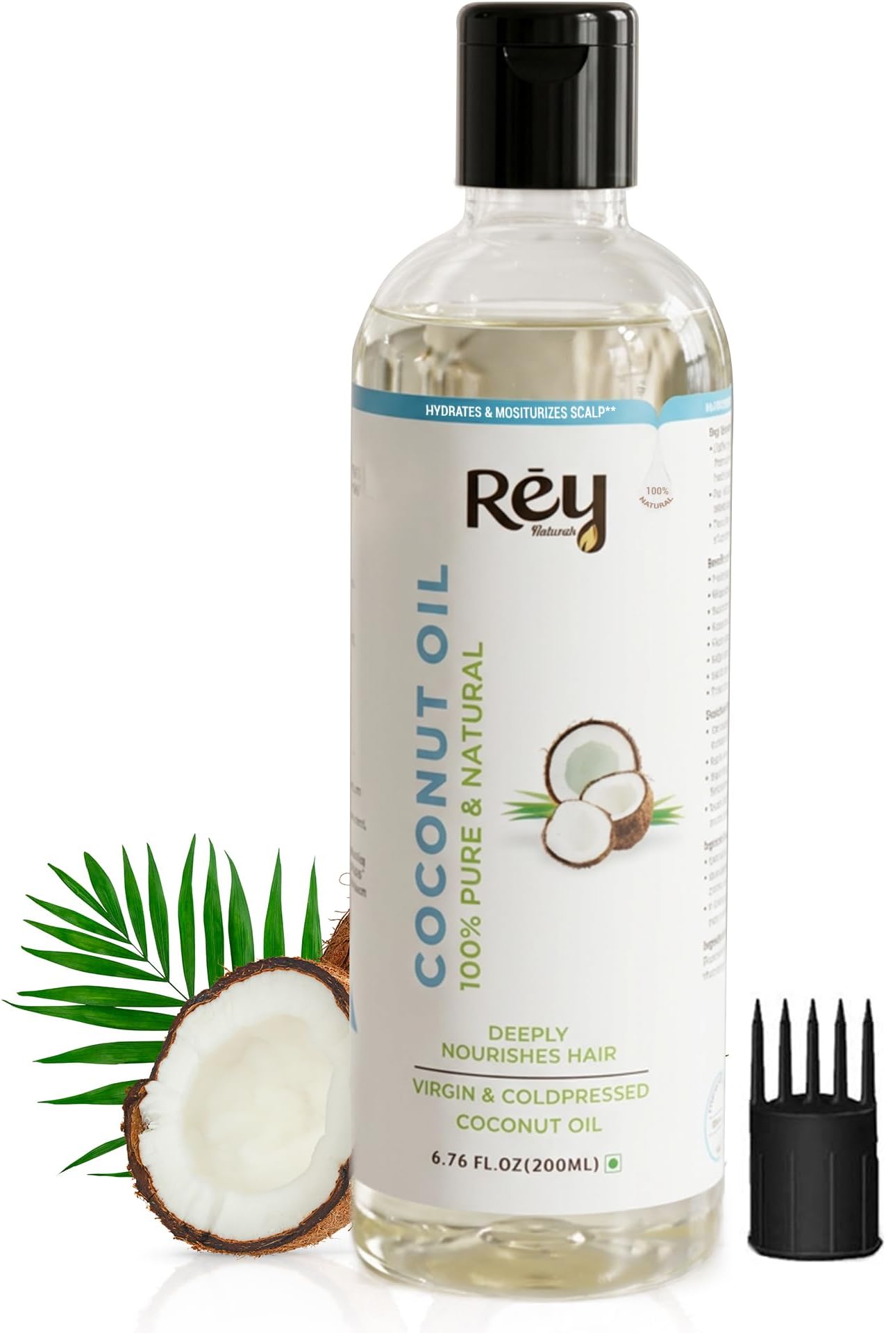 Rey Naturals Cold Pressed Coconut Oil For Hair and Skin - Pure & Natural, 200 ml