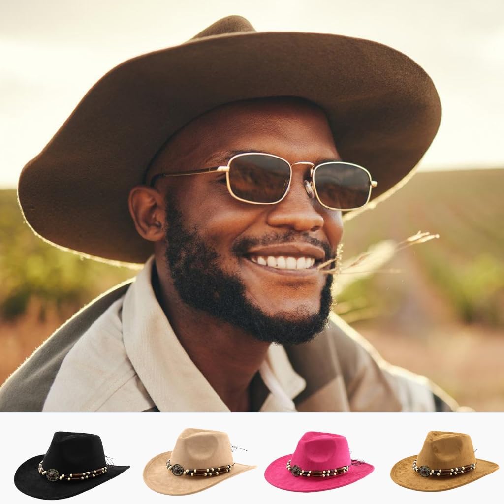 Western Beaded Band Hat Flat Brims Jazzy Hat Stage Show Accessory Headwear