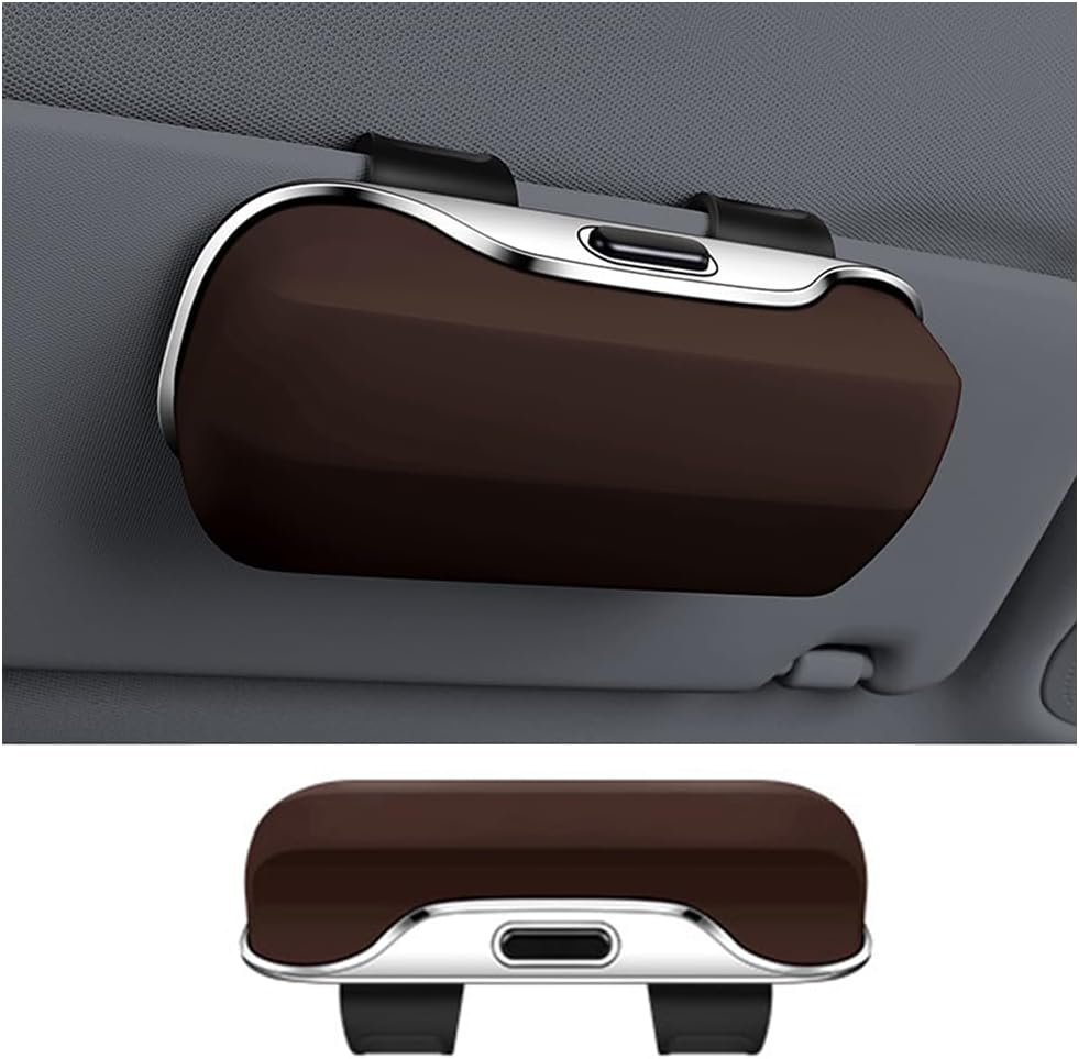Car Visor Sunglasses Holder, Convenient Vehicle Eyeglasses Hanger Organizer Holder Box, Auto Interior Sunvisor Glasses Storage Protection Case, Universal for SUV Sedan Truck (Brown) image 2