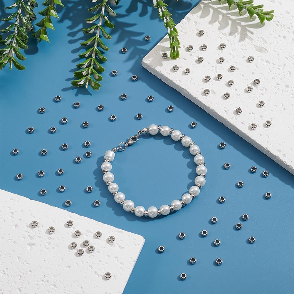 UNICRAFTALE 300Pcs Rondelle Beads Stainless Steel Spacer Beads 4mm Flat Round Beads 2mm Hole Disc Beads Loose Beads Smooth Beads Metal Beads for DIY Bracelet Necklace Jewelry Making - Image 3
