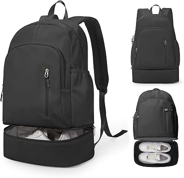 Gym Backpack for Women Men,Lightweight Gym Bag with Shoes Compartment & Wet Pocket, Waterproof Backpack swimming bag Sports Travel Casual Daypack,Black