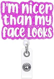 ANDGING Funny Nurse Badge Reel Holder Retractable I'm Nicer Than My Face Looks Cute Badge Reels Retractable for Nurses Nur...