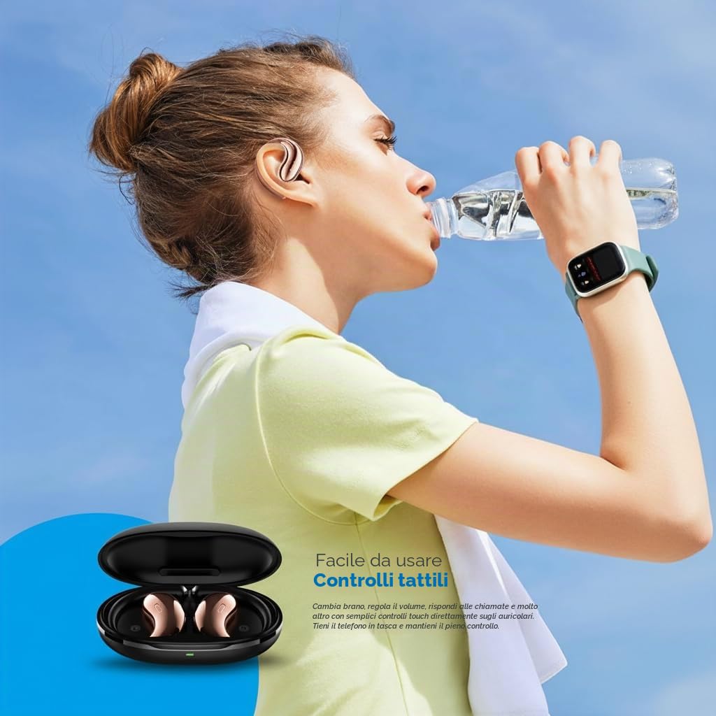 Micool Cuffie open-Ear Bluetooth 6.0, clip on auricolari senza fili con tempo di riproduzione 36H, riduzione del rumore, auricolari vivavoce, vestibilità comoda, per corsa, fitness e viaggi