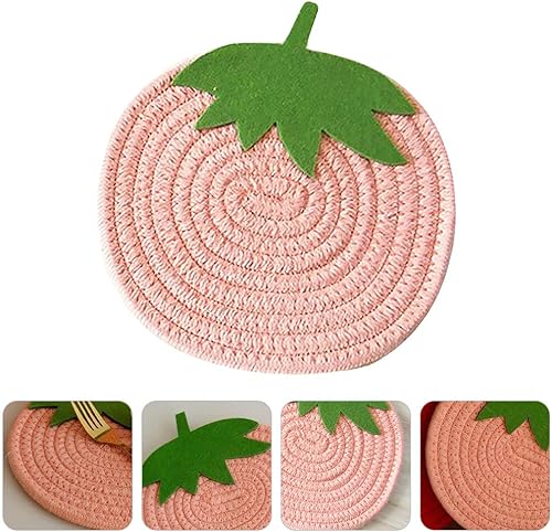 Miniatura 2 de Hemoton 1 almohadilla de cuenco aislada en forma de fresa, posavasos tejidos de algodón creativo, tapete de mesa antideslizante para comedor