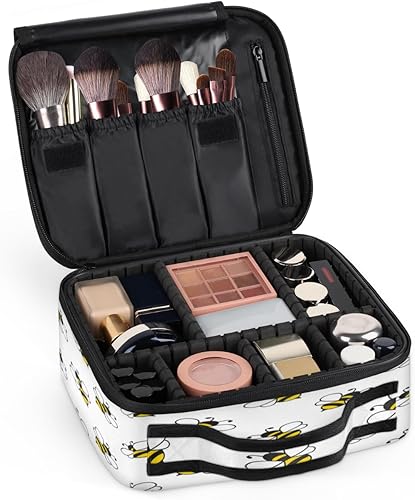 Miniatura 7 de Bolsa de maquillaje de viaje para mujer, grande, cuadrada, portátil, profesional, de tren de coqueta, estuche cosmético con asa, patrón de dibujos