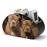 Pitbull Dogs Remote Control Holder with 5 Compartments - PU Leather TV Remote Holder Remote Caddy Desktop Organizer Makeup Brush Holder, Remote Storage Box for Home Office