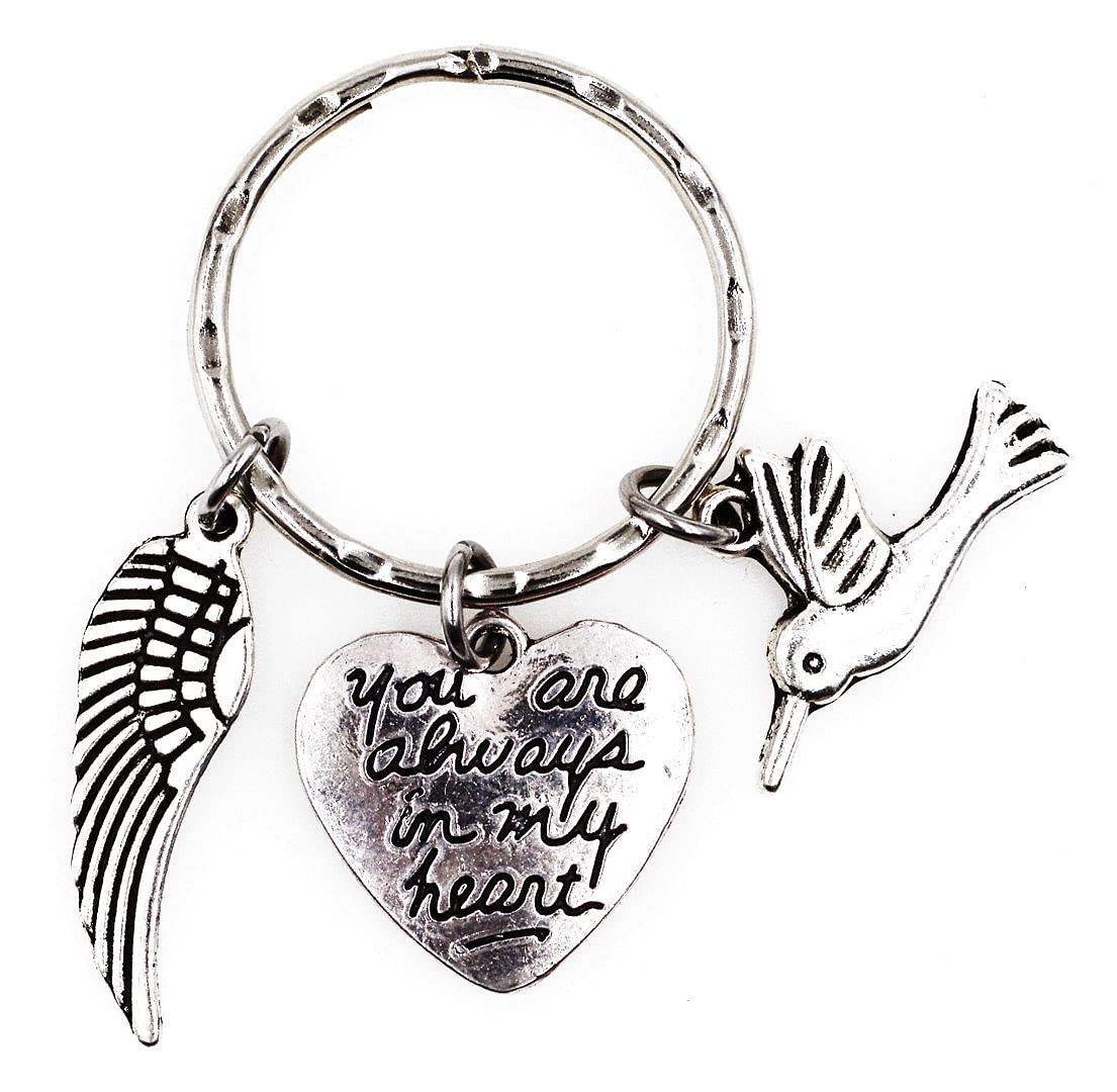 It's All About...You!You are Always in My Heart Angel Wing Memorial Sympathy Loss of Loved One Resurrection Rebirth Spiritual Renewal Angels are Near Migration Nectar Peace Contentment Bird Fly Hummingbird Keychain 107Q