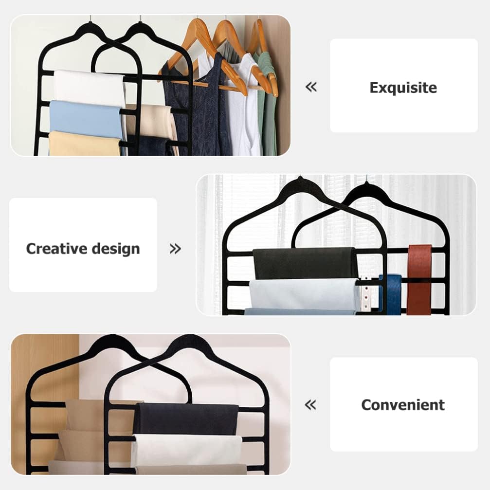 Cabilock Multi-Layer Pants Hangers Space Saving Hangers for Wardrobe 5 Pack Black Tie