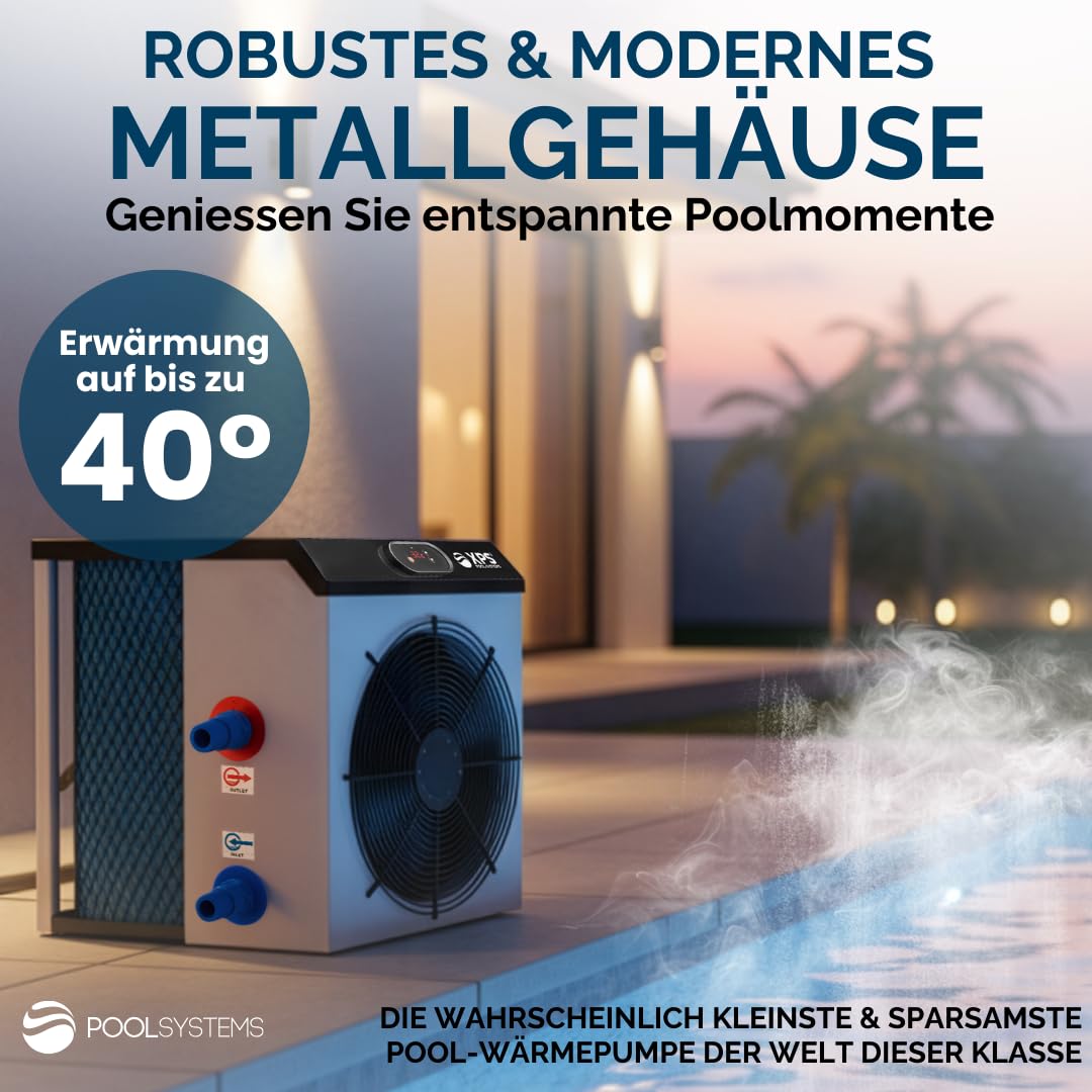 Pool-Wärmepumpe XPS-35 3,5kW bis zu 12m³, COP 5,5 - Energieeffiziente Poolheizung für Aufstellbecken - Ultrakompakte Poolheizung
