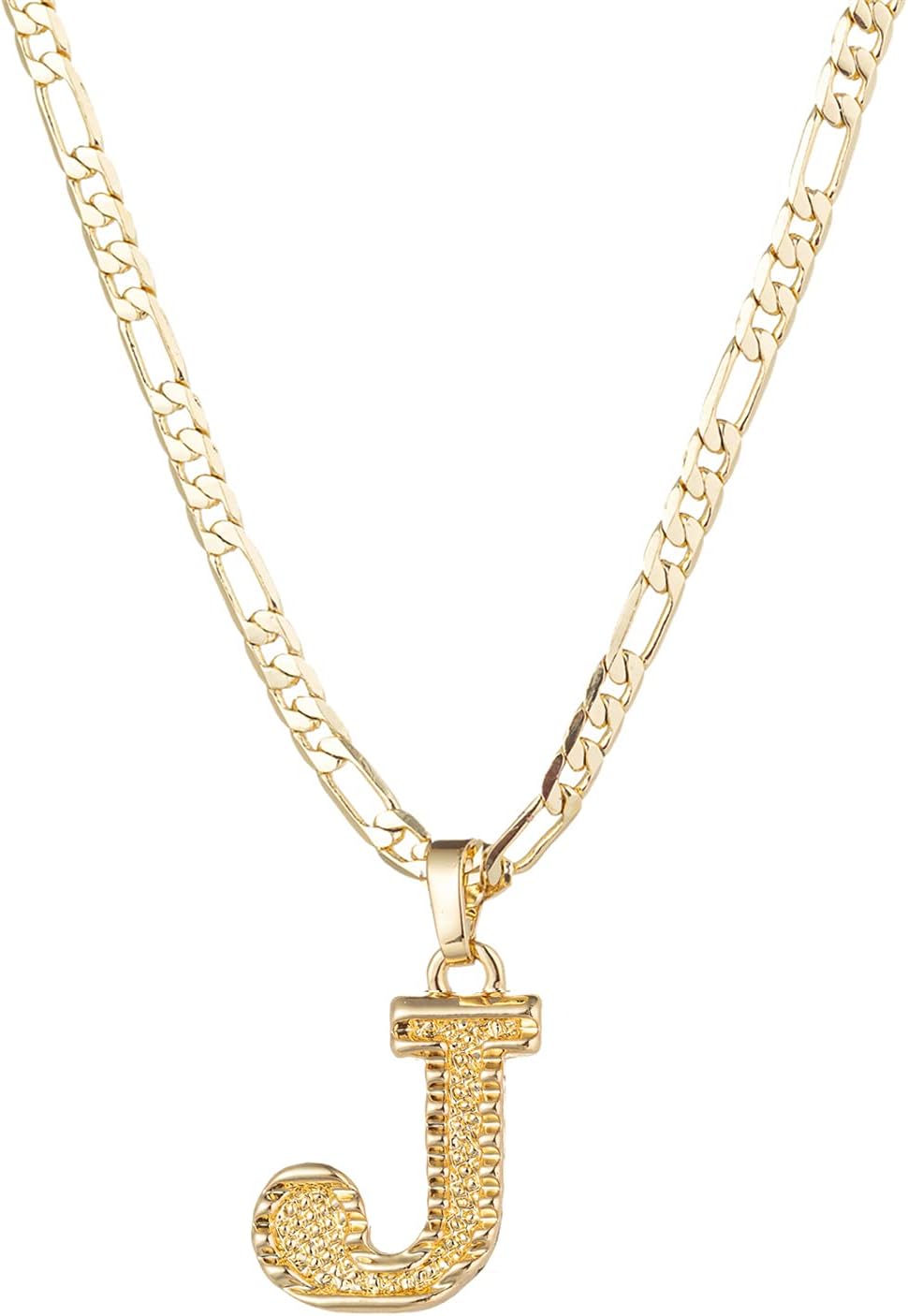 kelistom Initial Necklace for Women Men Teen Girls Boys, Gothic 18K Gold Plated 26 Letters Pendant Necklace, 3mm Wide Figaro Chain with Extension, Copper, Cubic Zirconia,