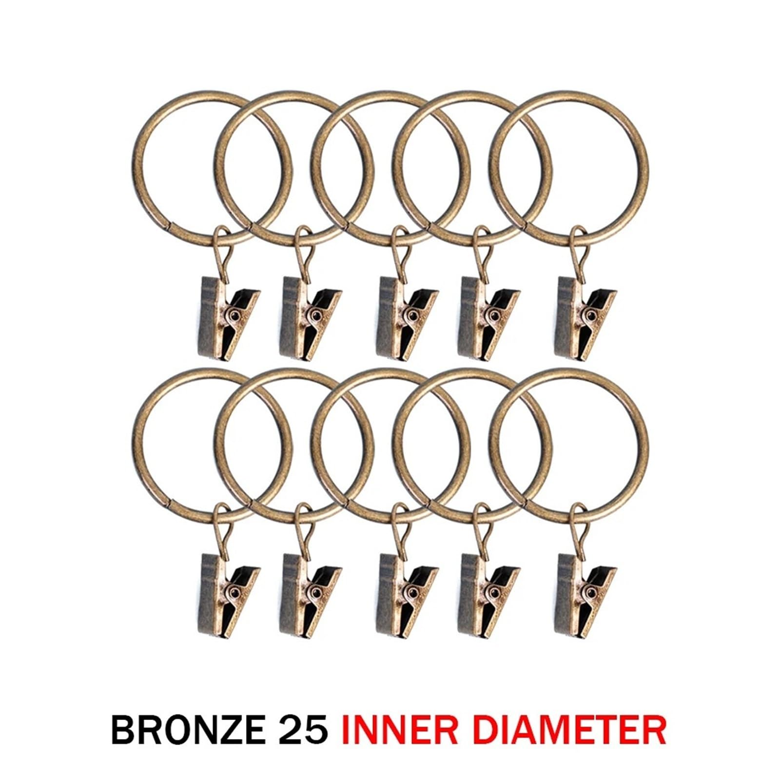 Duschvorhangringe Metall Vorhang Haken Ringe Stange Clip Fenster Dusche Klemmen Retro Wäscheklammer Pole Schnalle Hause Dekoration(Bronze-25mm,50pcs)