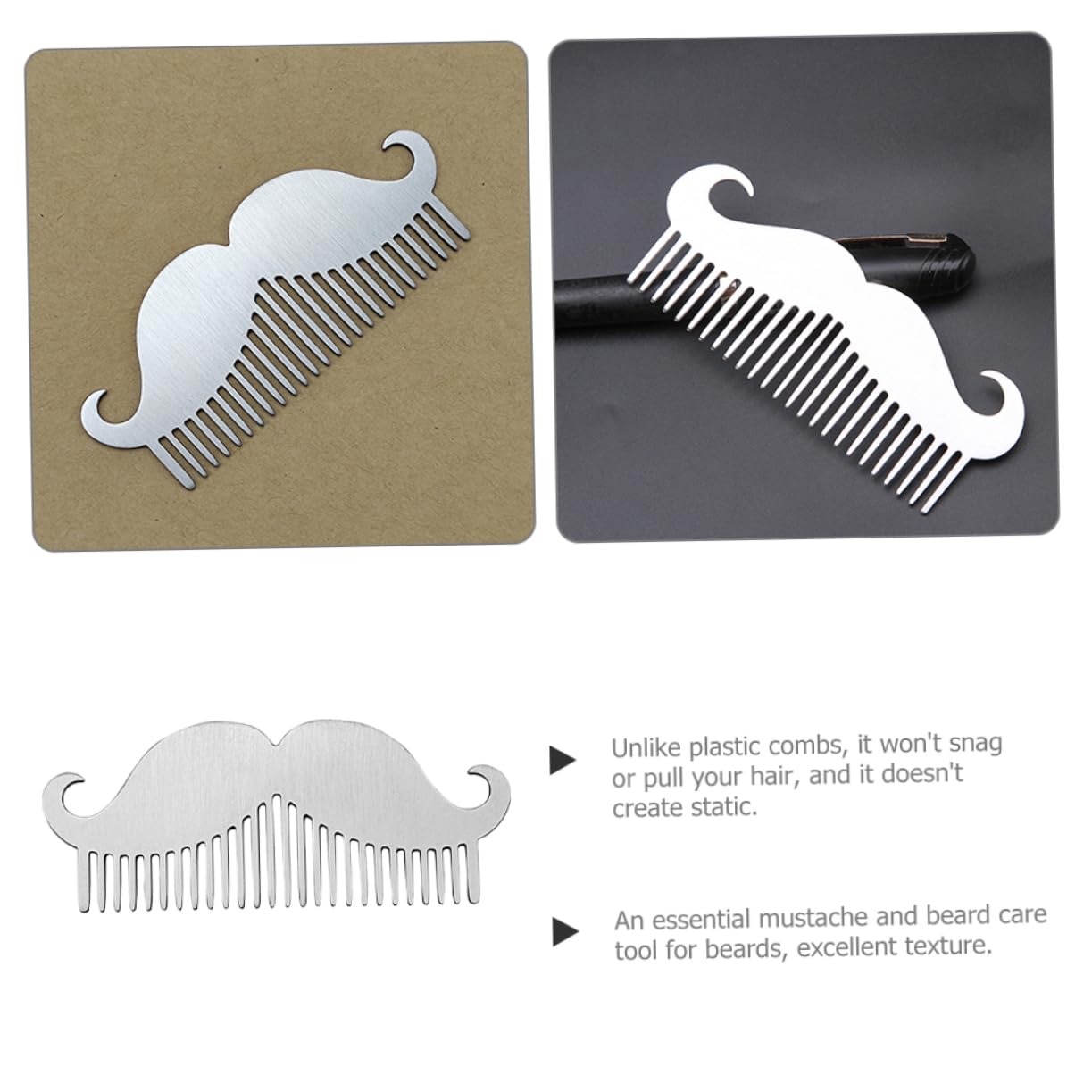 VICASKY Stainless Steel Beard Comb Men's Wide Tooth Combs for Thin Hair Bristle Beard Grooming Tool Pocket for Men Styling