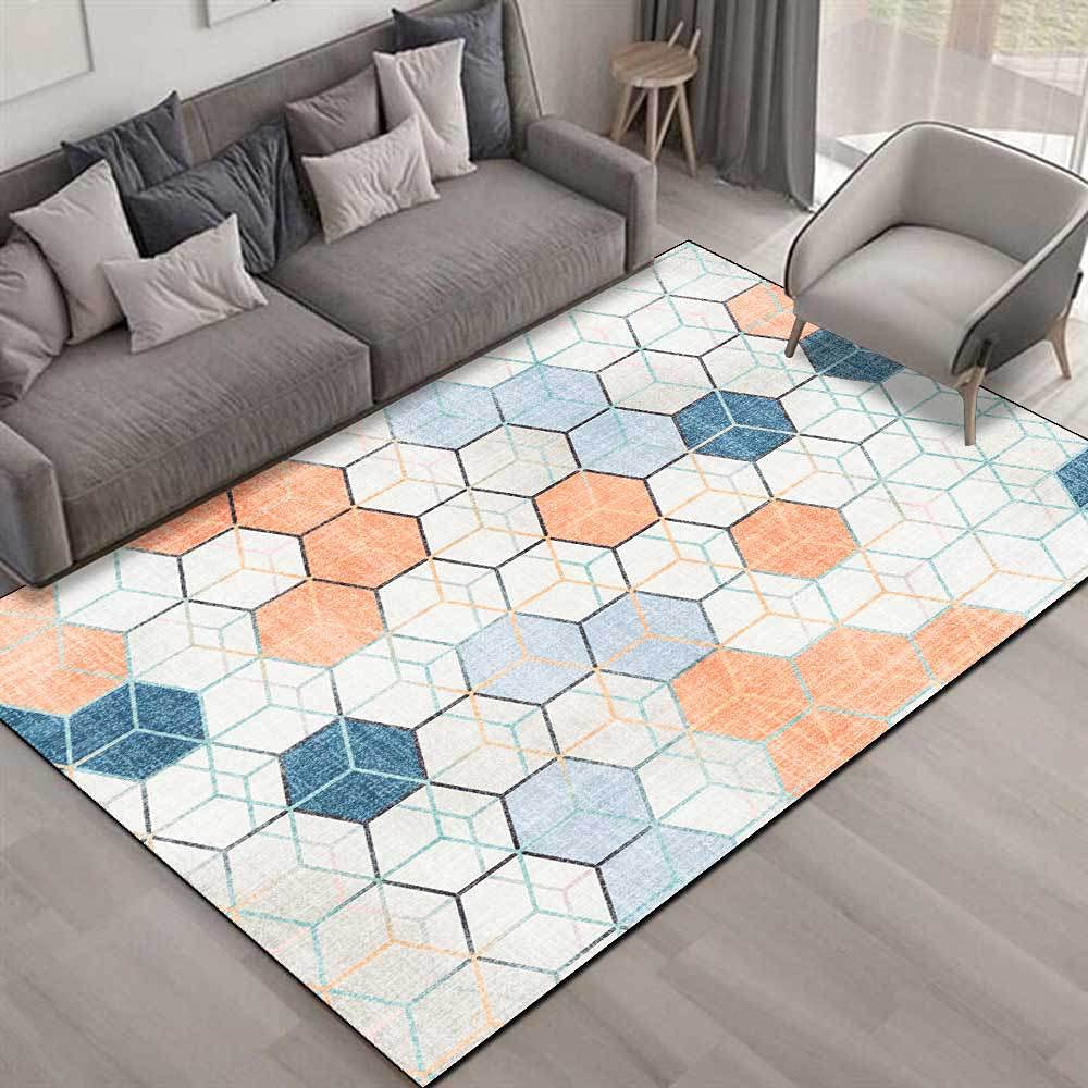 Dywaniki do salonu, niskie runo, zmywalny, antypoślizgowy dywan do sypialni, biura, jadalni, kuchni, dywan abstrakcyjny, geometria rombu, 160 x 230 cm
