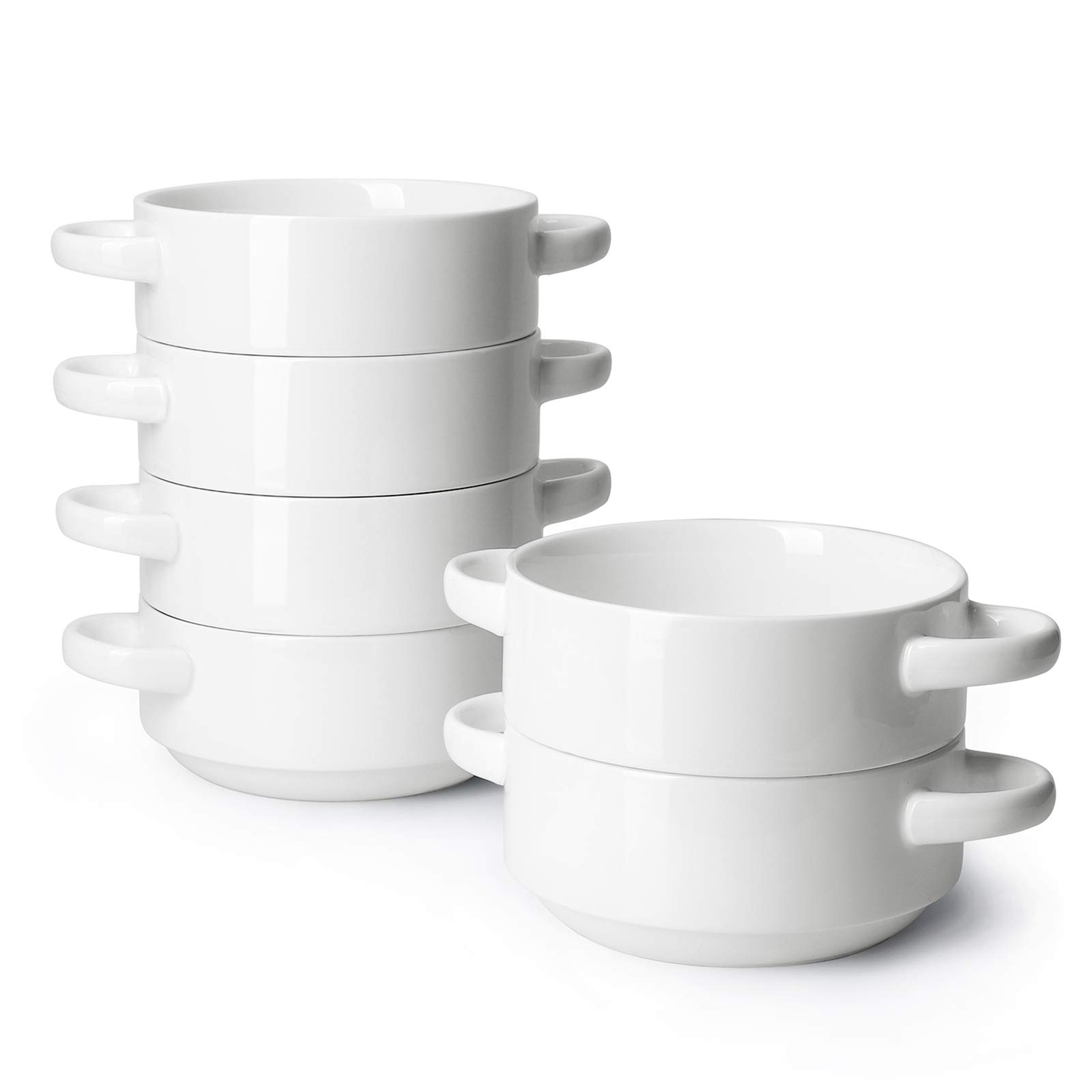 Sweese 108.001 Porcelain Bowls with Handles - 20 Ounce for Soup, Cereal, Stew, Chill, Set of 6, White