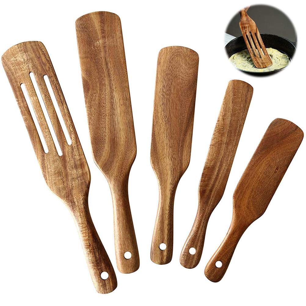 Cooking Wooden Tools,JTLB Teak Wood Cookware Set Kitchen Cooking Tools Multifunctional Wooden Cooking Utensils (5-piece set)