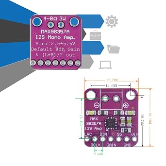 MakerHawk MAX98357 I2S Audio Amplifier Module,Audio Amplifiers Filterless Class D Amplifier,Supports ESP32 Raspberry Pi