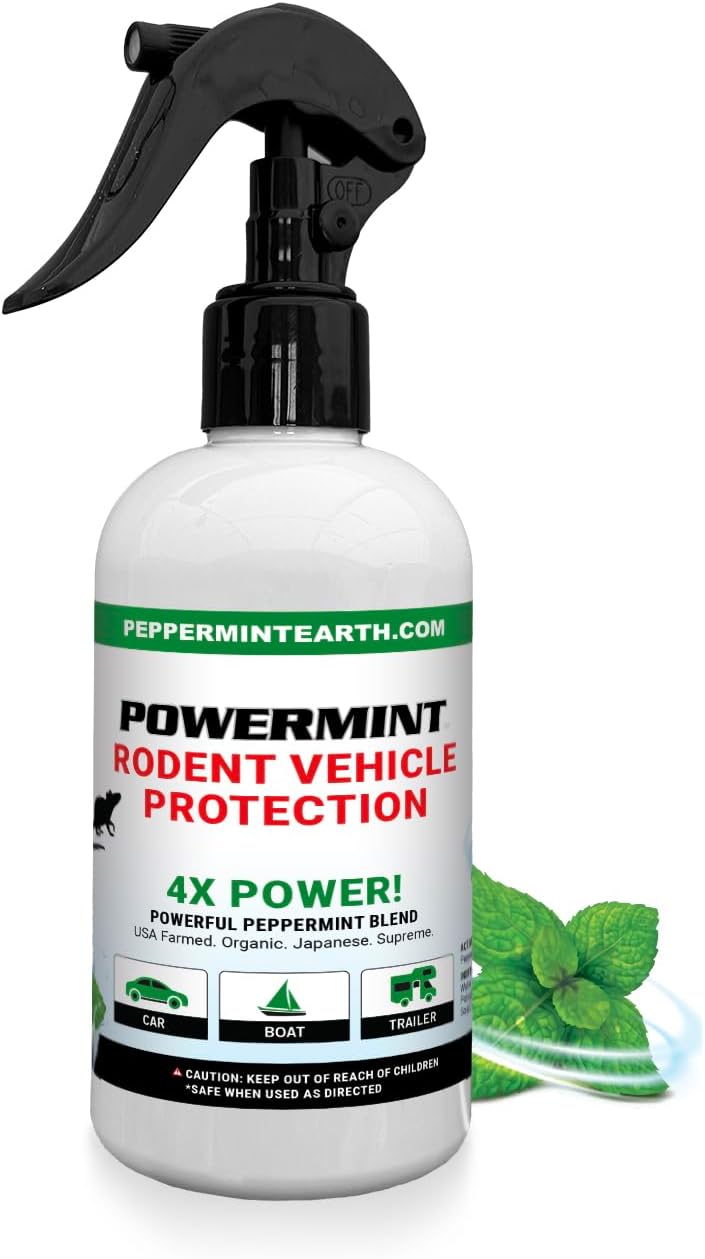 Powermint 8 Oz Peppermint Oil Rodent Vehicle Protection Spray - for Vehicle Engines and Interiors - Cars, Trucks, RVs, and Boats