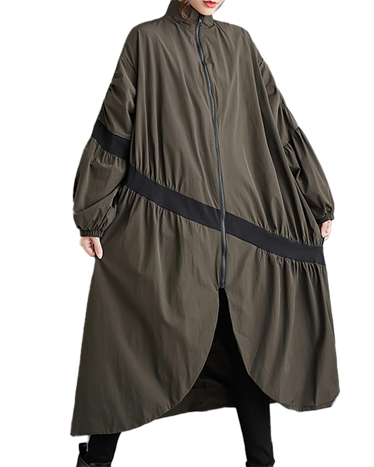 Manteau Femme à Fermeture Éclair et Ourlet Fendu Vêtement d'extérieur ellazhu