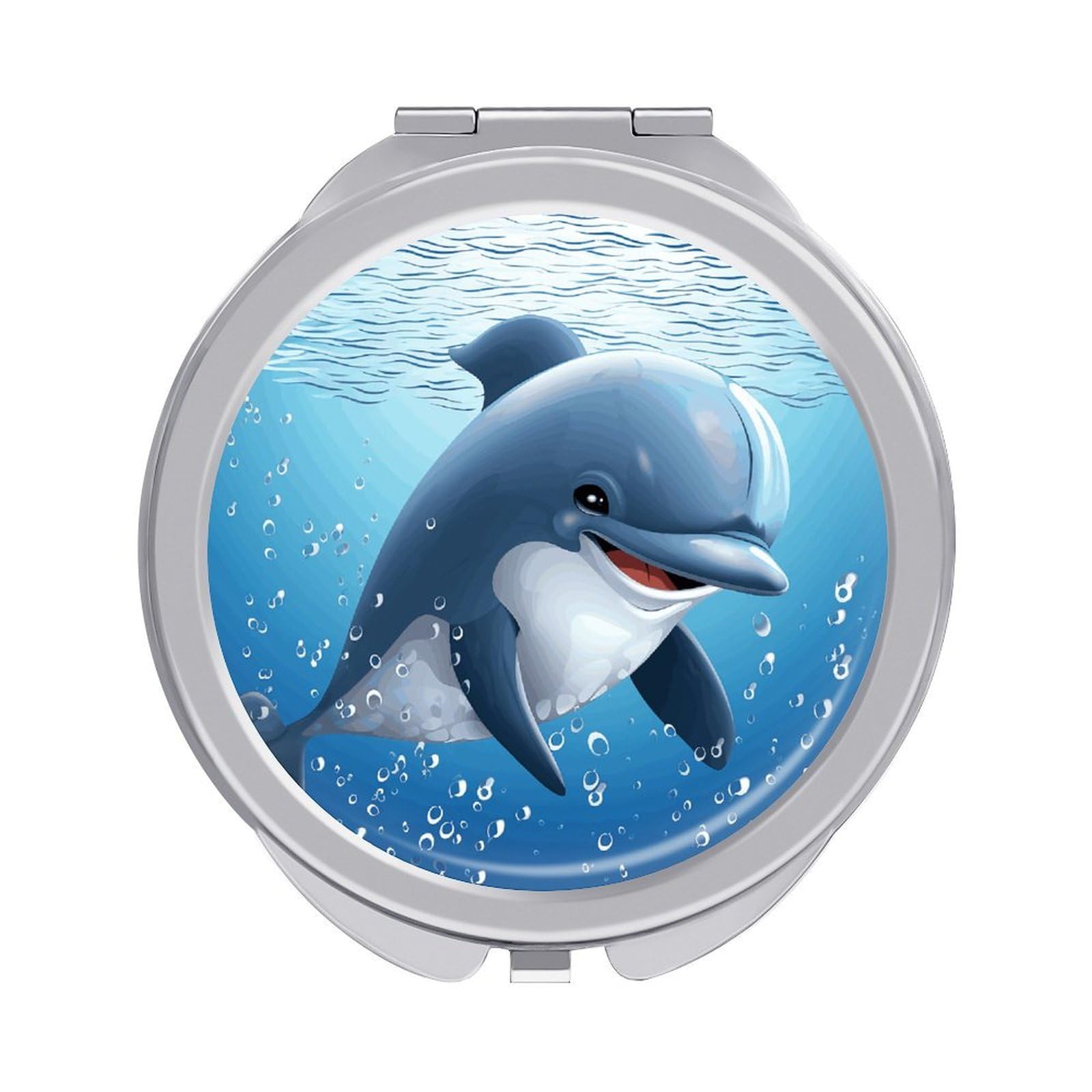 JTREHY Baby Dolphin Makeup Mirror Portable Folding Mirror Compact Travel Mirrors 2-Sided Round Pocket Mirrors Cute Handheld Beauty Mirror for Handbag Purse for Women Gift