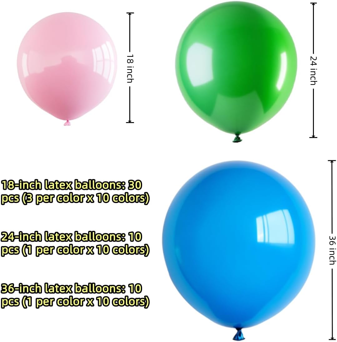 50 Pcs Giant Balloons Kit 18 24 36 Inch Mixed Size Latex pool Balloon, With 10 Colors - Party Decoration Supplies for Birthdays, Weddings, Events