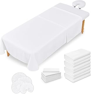 Massage Table Sheets Set – 3 Piece 4 Set, Microfiber Spa Bed Sheets, Cotton-Feel Massage Bed Cover, Wrinkle & Oil Resistant, Soft Accessories for Estheticians – White