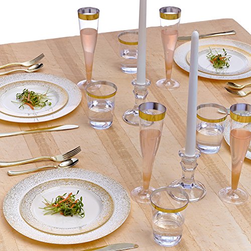 Silver Spoons 40 Pc Disposable Dinnerware Set Ocean Mist Collection, 120 Servings, Ivory/Gold #TOP6