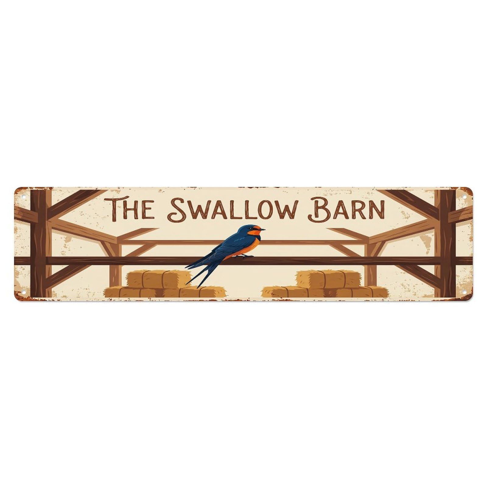 Vintage Barn Swallow Farm Scene THE SWALLOW BARN Metal Tin Sign