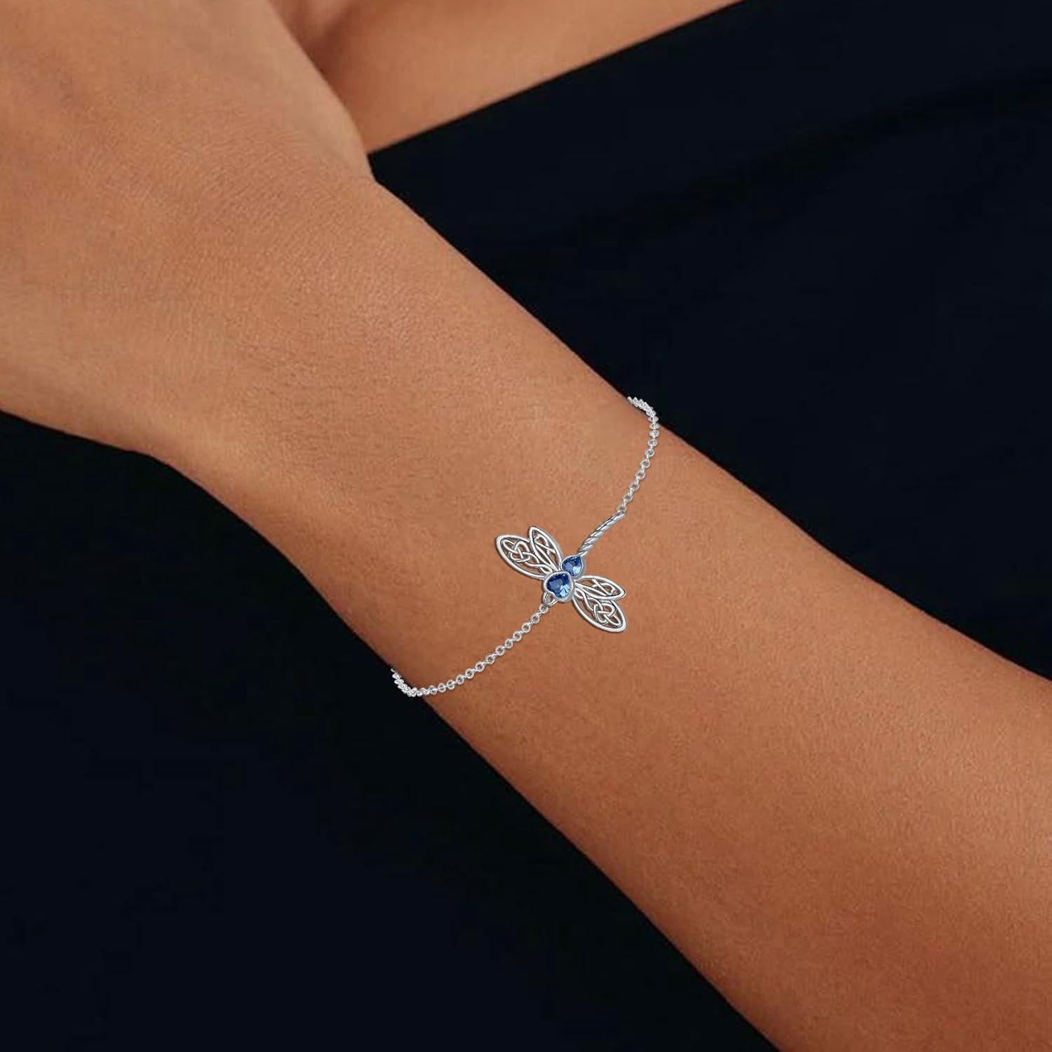 Dragonfly 925 Sterling Silver Bracelet with Birthstone Crystal for Women Dragonfly lover Dainty Bracelet Anniversary Mother’s Day Birthday for Mom Daughter Sister - Image 3