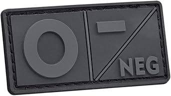 Mini First Aid PVC Blood Type O Negative Patch [Blackout Subdued] - Compatible With Velcro for Backpacks, Plate Carriers, Hats, Ifak - O Neg Kit
