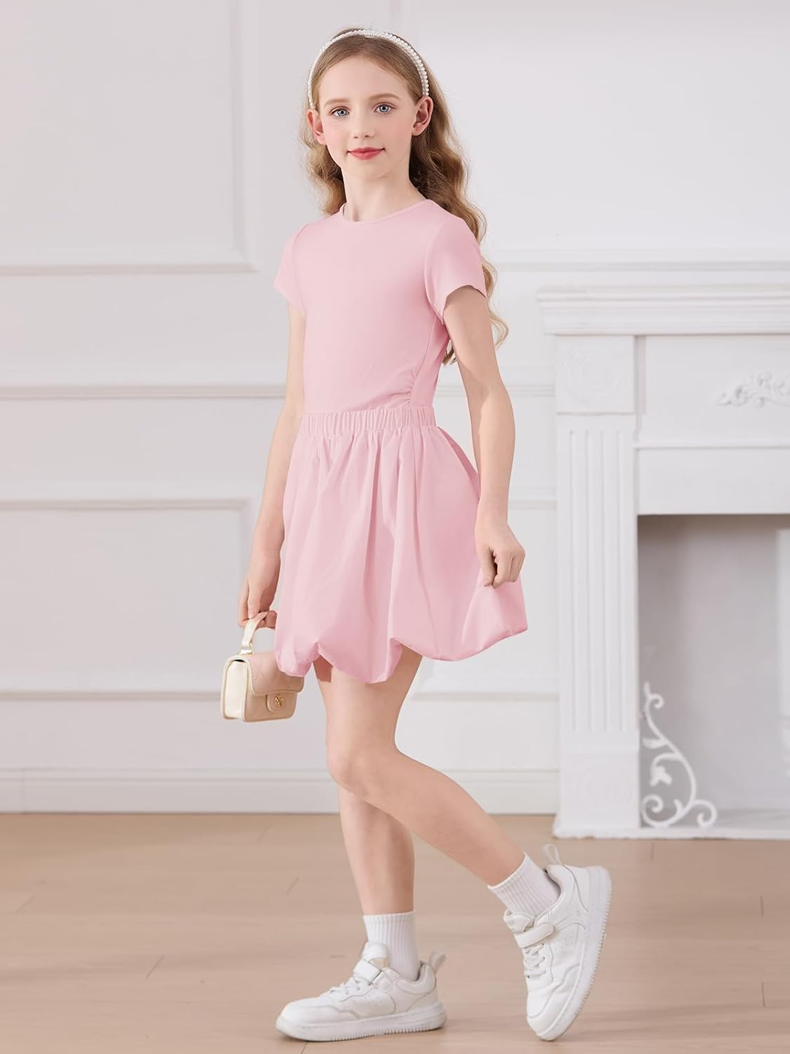 Haloumoning Girls Skirt Sets 2-Piece Ruched Bubble Skirt Outfits 5-14Y