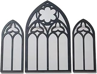 Aprilsunnyzone Juego de 3 espejos de pared góticos arqueados con marco acrílico de madera y oro blanco para sala de estar, oficina, iglesia, piezas decorativas (blanco)