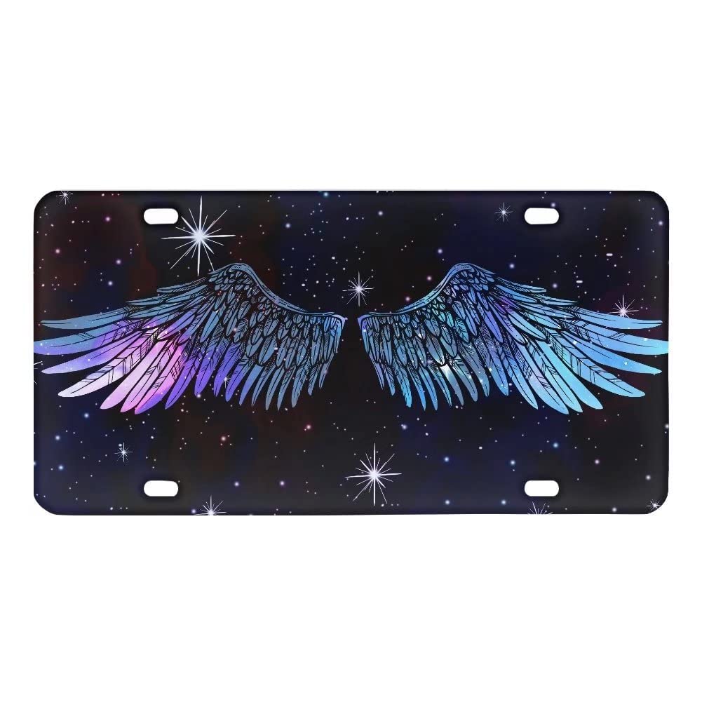 GOSTONG Angel Wings Starry License Plate Auto Accessories Metal License Plate Cover for All Vehicle,12x6 inch Car License Accessiores Auto Decorative