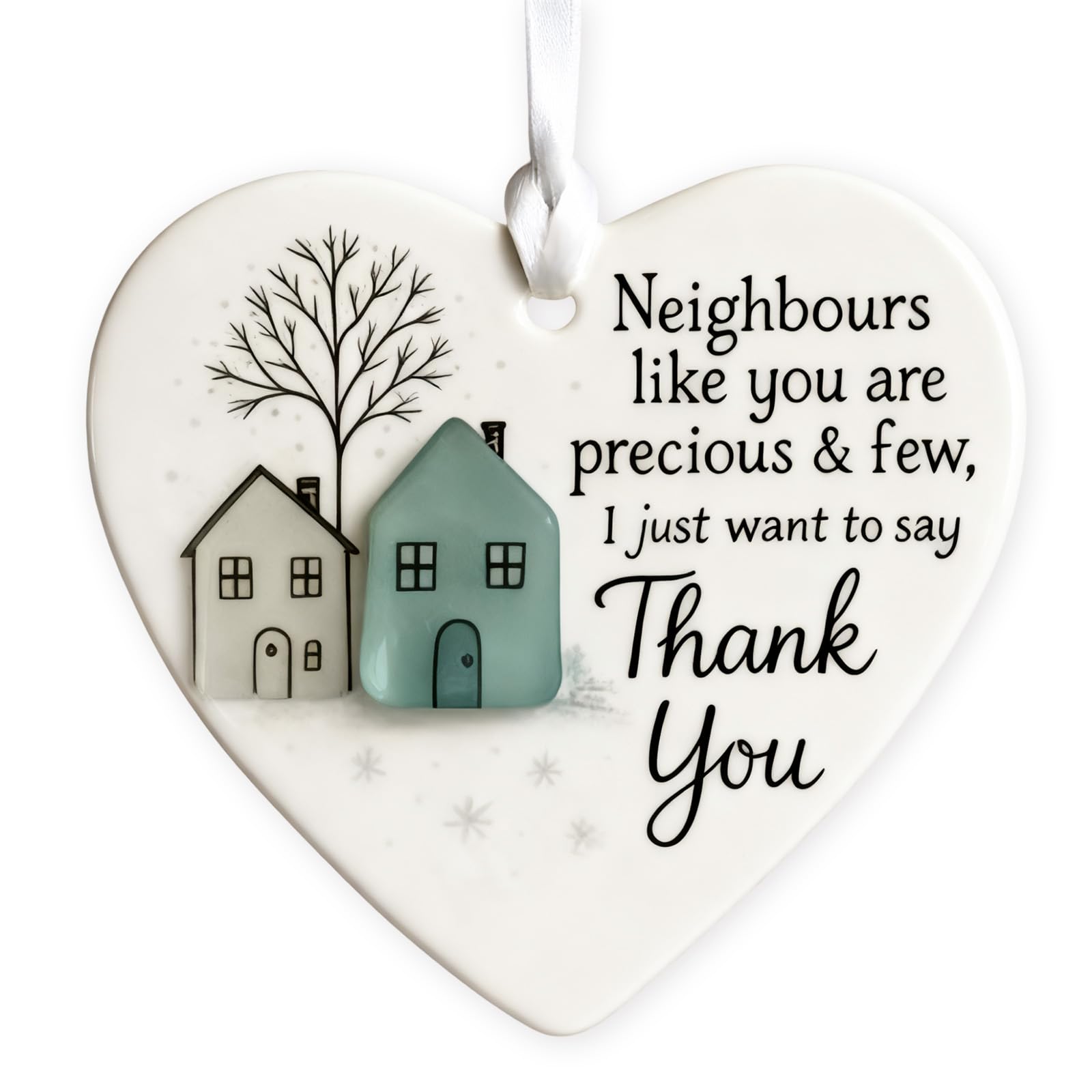 Thank You Neighbours Heart Shaped Ornament, 2D Acrylic Appreciation Gift for New Neighbours, Housewarming & Christmas Moving Away Favours, Tree Door Window Indoor Wall Hanging Decor
