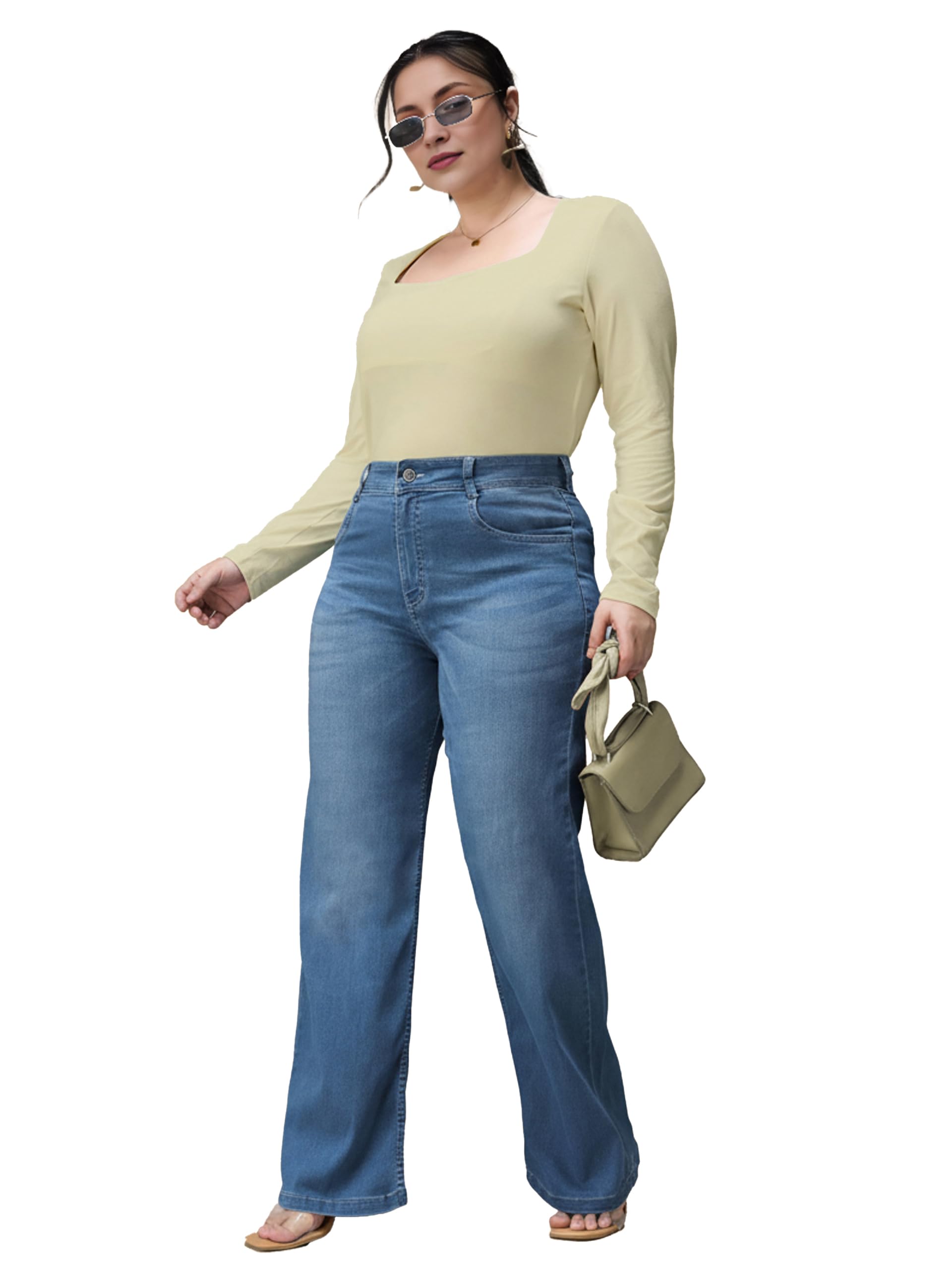 miss chase a+ Women's Wide-Leg Mid Rise Regular Length Blast Effect Denim Jeans-picture-33