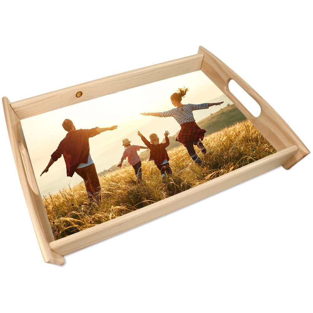 Grand Plateau Petit Déjeuner Personnalisé Photo - Plateau en Bois avec Impression Photo - Service Personnalisable avec Poignée