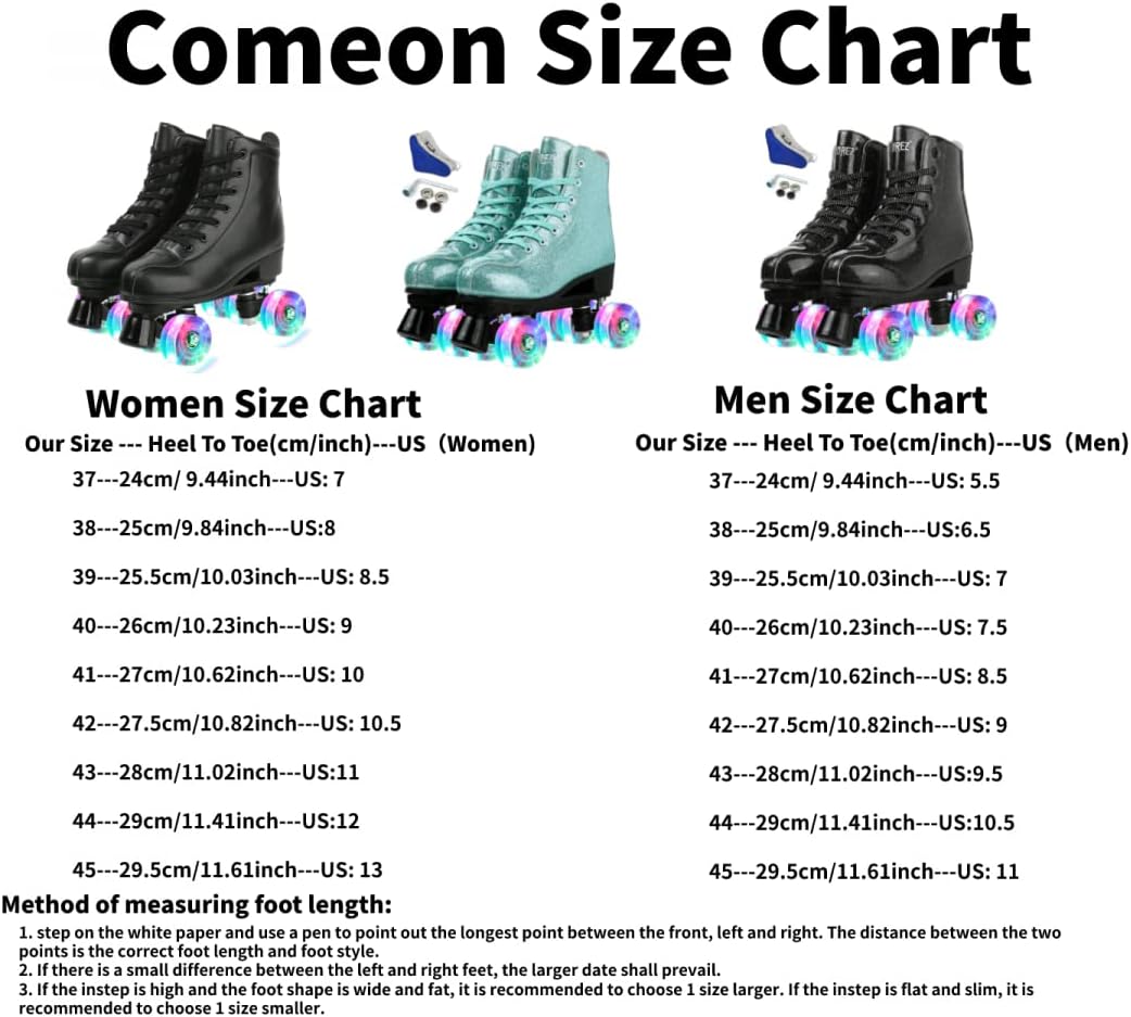 Womens Roller Skates PU Leather, Adjustable Shiny Skates, Light Up 4 Wheels Double Row Roller Skates for Girls