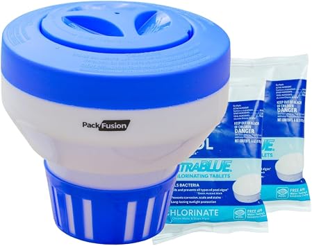 Floater Chlorine Dispenser for Pools Fits 3" Tablets [2 Chlorinating Tablets 3 Inch Included] - Pool Chlorine Floater with Adjustable Flow Vents Balanced Chemical Dispenser [Holds 5 Tab] [Collapsible]