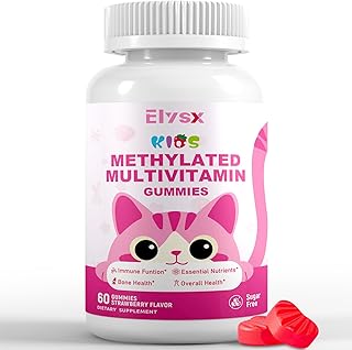 Kids Methylated Multivitamin Chewable Gummies, MTHFR Supplement with L Methylfolate, Magnesium, Biotin, Choline, Inositol, DHA, TMG & Coq 10, Immune & Brain Support, Strawberry Flavor, 60 Ct